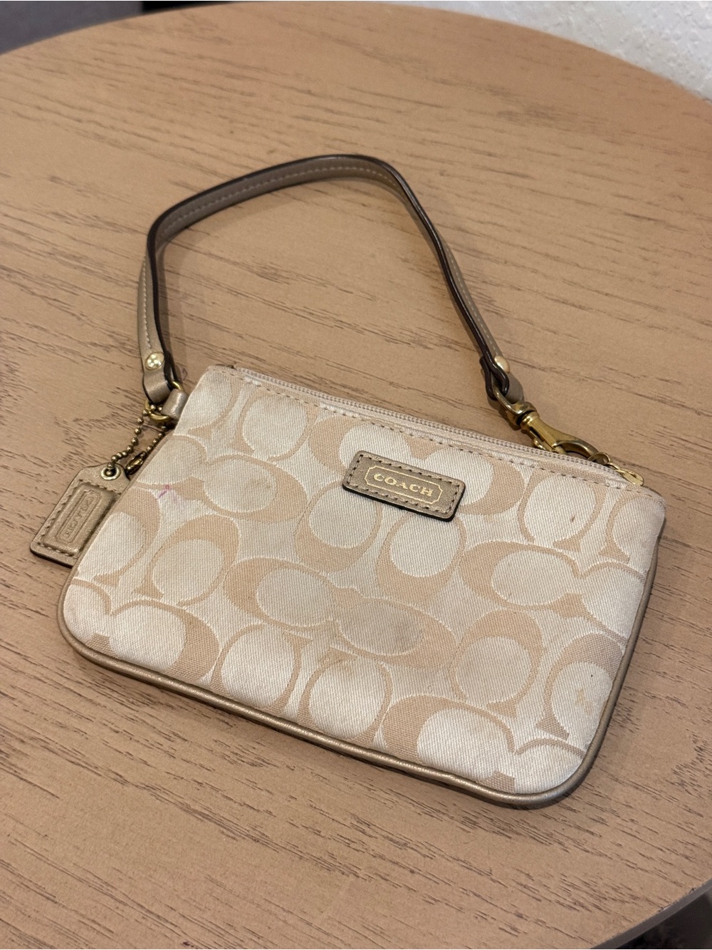 Coach Champagne Signature Canvas Wristlet